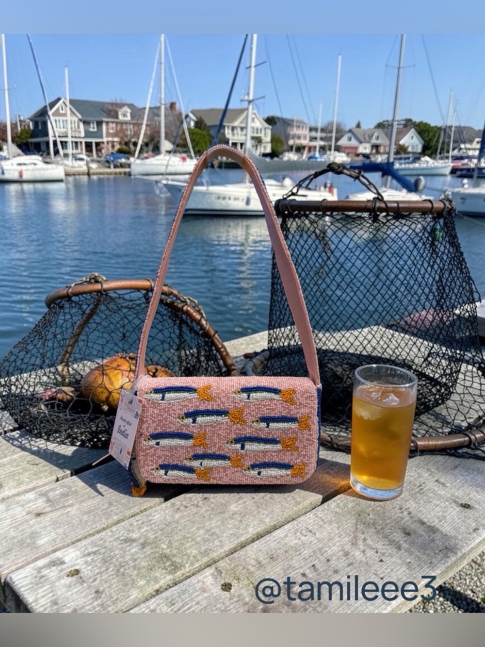 Viral Pink Beaded Sardine Pattern Shoulder Bag